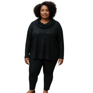 IMAN Sweater Women’s 3X Black Sequins Cowl Neck Pullover Sparkle Tunic New